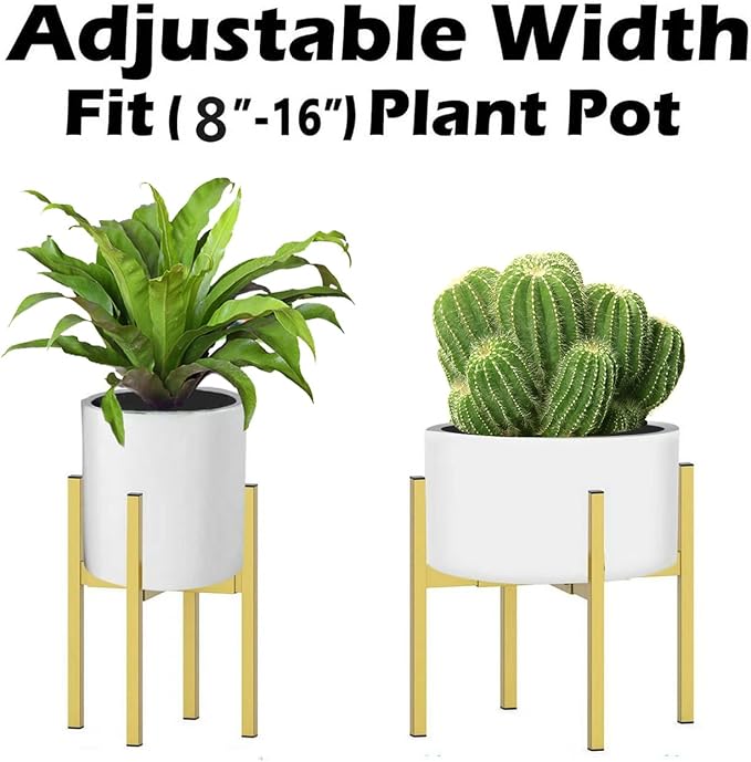 BSTMAI Metal Plant Stand, Adjustable Size Fits 10 12 13 14 15 16 Inches Large Planter Pot,Mid Century Expandable Plant Holder Indoor Outdoor Corner (HeavyGold, Fits all pots between 8" and 16")