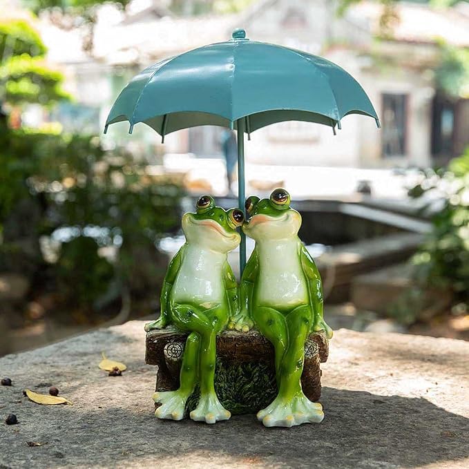 Jy.Cozy Frog Statue Garden - Resin Happy Couple Frogs on Bench Figurines - Summer Decorations for Patio, Yard, Lawn, Porch - Cute Garden Frog Decor - Ornament Gift
