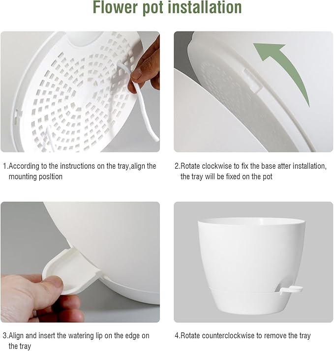 WSMKSZ 12 inch Large Self Watering Pots, Flower Plant Pots with Multi Mesh Drainage Holes for Indoor Outdoor Garden Plants and Flowers, Plastic Planters with Removable Reservoir, White