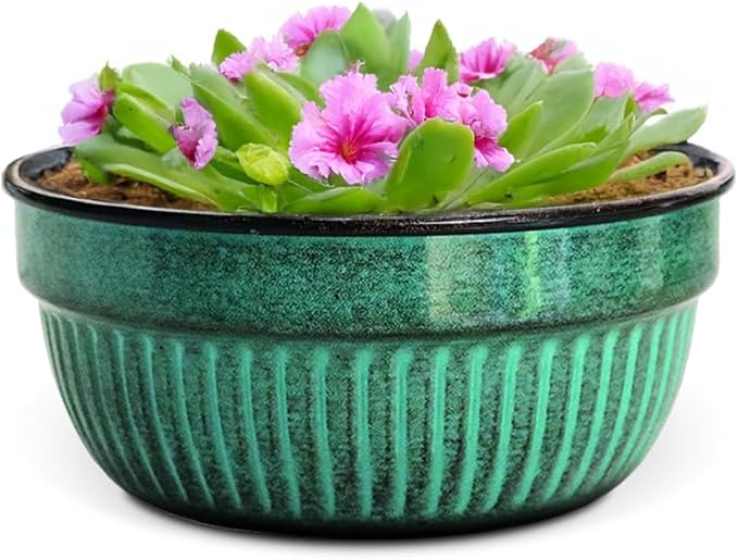 Headwind Glazed Ironstone Boutique Collection Cascade Bowl Plant Pot – Seafoam Color 8 Inch Pot for Indoor Plants - Planters for Indoor Plants - Ideal Succulent Planters by Robert Allen