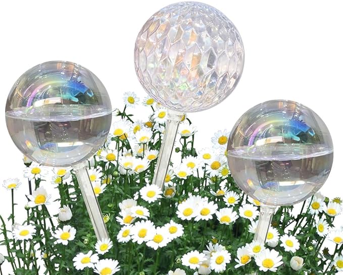 Vividaire Glass Plant Watering Globes, Water Plants While Away Slow Self Watering Planter Insert Bulbs for Outdoor Indoor Plants, Vacation Plant Watering System Devices (Iridescent Medium 3-Pack)