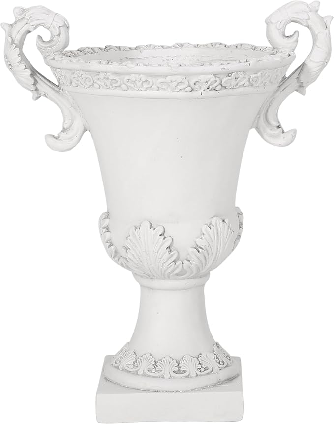Merax 19.25'' Tall Elegant Roman Style Lightweight Concrete Planter with Botanical Accents, Square Indoor Outdoor Flower Pot with Drainage Hole & Stopper, White