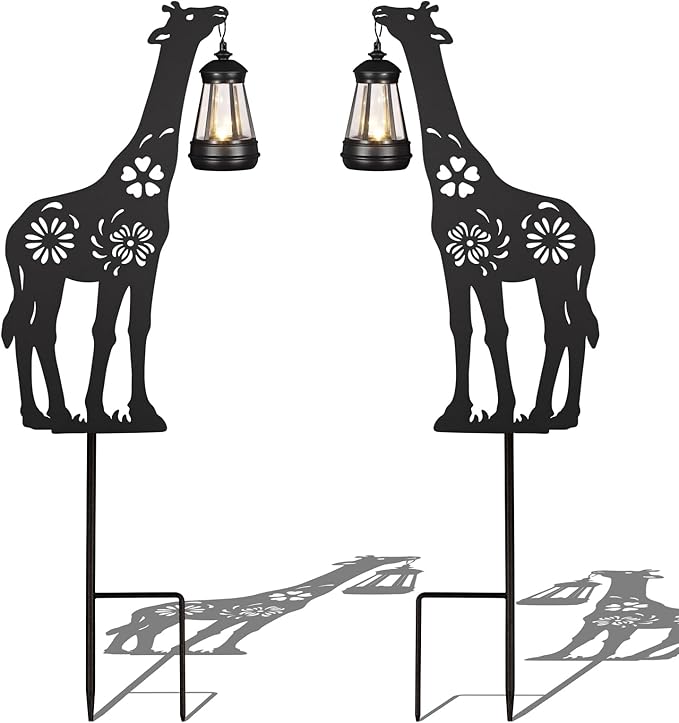 2Pack Solar Outdoor Garden Lights Stakes Solar Metal Flower Giraffe Lawn Deco Statue Patio, Outdoor Decor, Garden Decorations, Lawn Ornaments