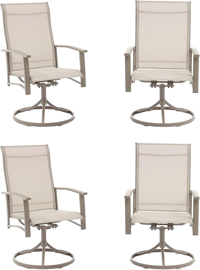 Outdoor Swivel Dining Chair Set of 4, All Weather Patio Dining Chair with Textilene High Back and Metal Frame for Backyard, Lawn Garde and Deck, Beige Ivory