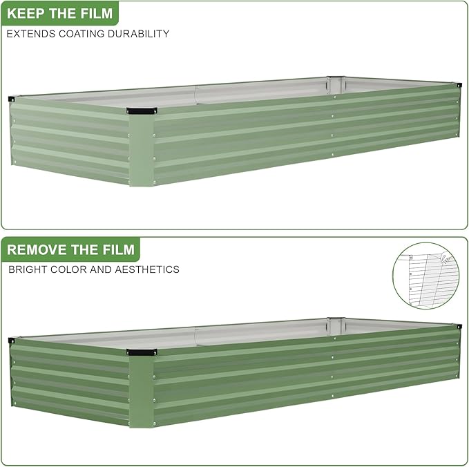 Galvanized Raised Garden Bed Outdoor | Metal Raised Garden Bed for Gardening 2Pack | Large Planter Box for Vegetables Flowers Fruits | Easy Assembly & Safety Design Flower Beds 8x3x1ft Olive Green