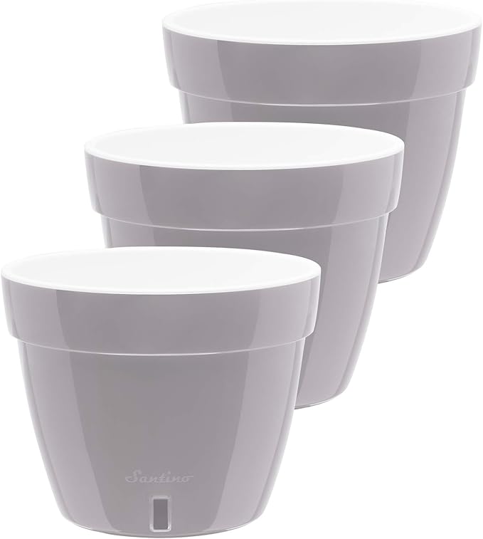 DECOPOTS - 3 Pack - Self Watering Planter - Modern Flower Pot with Water Level Indicator - 5.5" Tall - for All House Plants, Flowers, Herbs (Diameter 7.1", Grey - White)