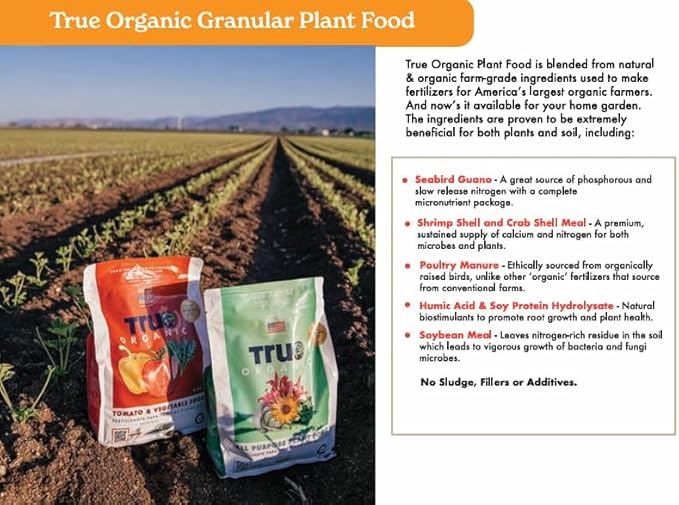 True Organic Citrus & Avocado Food – Organic Fertilizer for Lush Foliage and Abundant Fruit – 25lb Bag Covers 438 Sq. Ft.