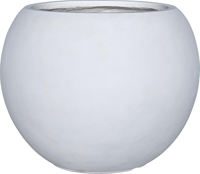 Panlaolao 13.5 H x 17" Dia (12" Pot Opening) Round Fiberstone Planter with Drainage Hole, White, Indoor/Outdoor Large Plant Pot for Home Patio Garden, Ideal for Large Plants