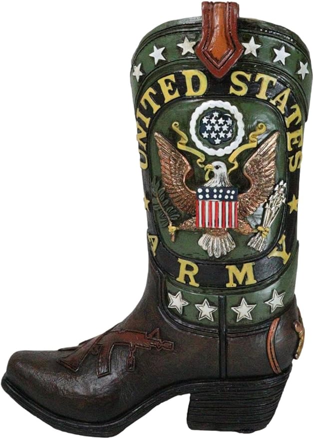 Ebros Gift Rustic Western Country USA American Bald Eagle with Arrows and Olive Branch Army Emblem Crest Military Cowboy Boot Flower Bouquet Vase Or Planter Decorative Figurine