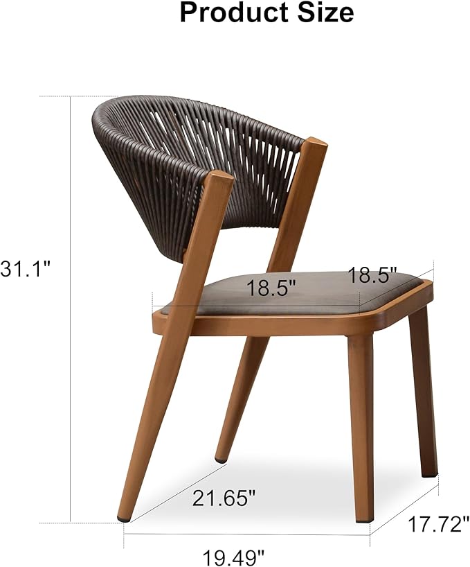 PURPLE LEAF 2 Pieces Patio Dining Chair All-Weather Wicker Aluminum Frame for Lawn Garden Backyard Deck Outdoor Dining Chair with Cushions, Deep Teak