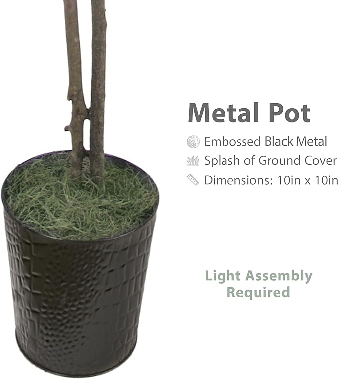 LCG Florals 6ft Artificial Ficus Tree in Black Metal Pot - Real Wood Trunk, Preassembled, No Maintenance Indoor Faux Plant - Living Room, Home & Office Decor