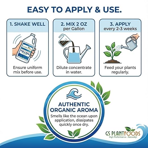 GS Plant Foods Liquid Fish & Kelp Fertilizer (1 Gallon) – Organic Material Review Institute Listed Natural Plant Food for Home Gardens, and Vegetables