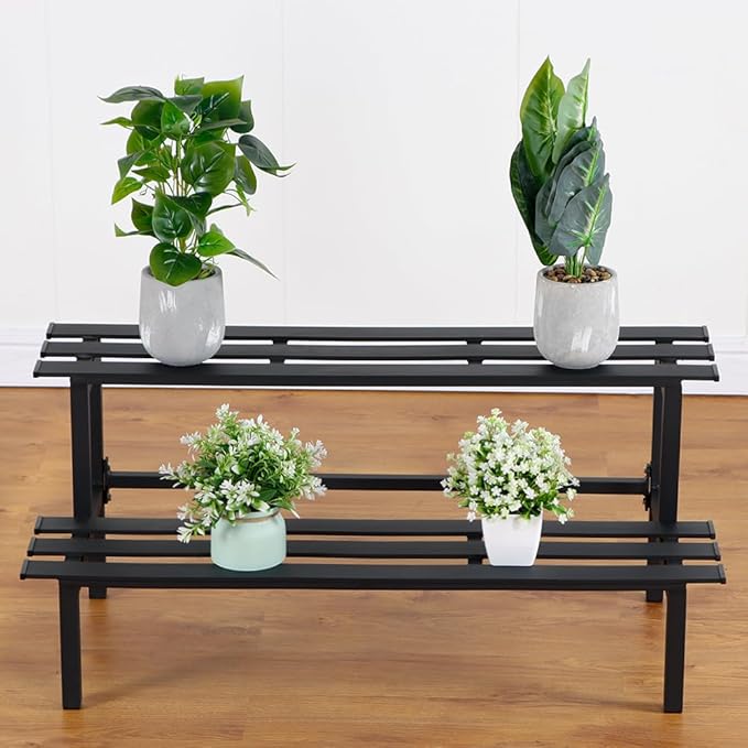 DHYGOTFUR Sturdy 2-Tier Metal Plant Stand for Outdoor & Indoor, Decorative Planter Display Shelf Unit for Garden Patio Balcony Living Room