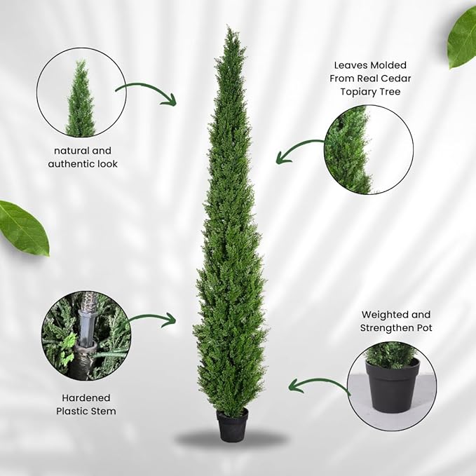 8 Feet Pre-Potted Evergreen Outdoor Artificial Cedar Tree for Front Porch Decor, Outdoor Entryway Decor Fake Tree, Tall Faux Tree with UV Resistant Coating (1 Pack)
