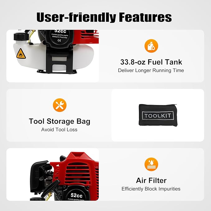 52cc Handheld Lawns Sweeper, 2-Stroke Air Cooled Fuel Engine Gas Power Sweeping Broom Machine, Power Snow Sweeping Cleaner for Cleaning Driveway Turf Lawns Artificial Grass