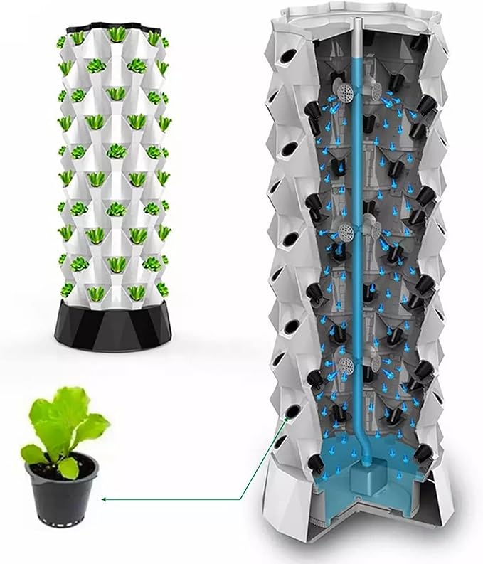 Vertical Hydroponic Tower Garden,Indoor and Outdoor Hydroponic Growing Kit, DIY Soilless Growing, with 48/64/80 Growing Points for Growing Herbs, Fruits and Vegetables,10layers