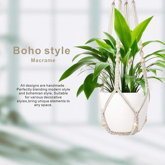 MDKFKDK 3 Pack Macrame Plant Hanger,Hanging Plant Holder, Boho Home Decor Hanging Basket with Wood Beads,Hanging Planters for Indoor Plants,Plant Hanger Indoor 35"/29"/23" Ivory (POTS NOT Included)
