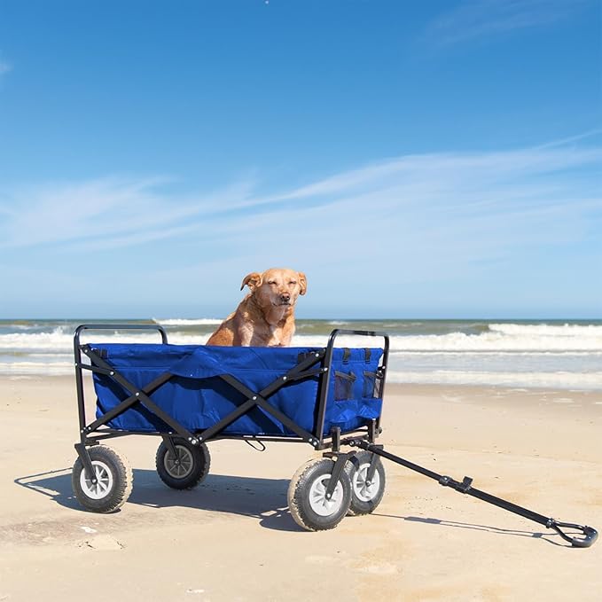 Lifetime Home Collapsible Foldable Heavy Duty Utility Wagon Cart with Larger Capacity - Perfect for Shopping, Sports Events, Grocery, Moving, Camping, Laundry, Beach - Blue
