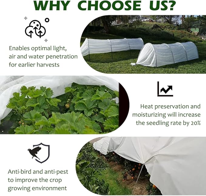JUNKOGO Plant Freeze Protection Cover, 7x50ft Frost Cloth Winter Garden Blanket, Floating Row Cover for Cold Weather and Shade, Perfect for Outdoor Vegetables, Trees, Greenhouse