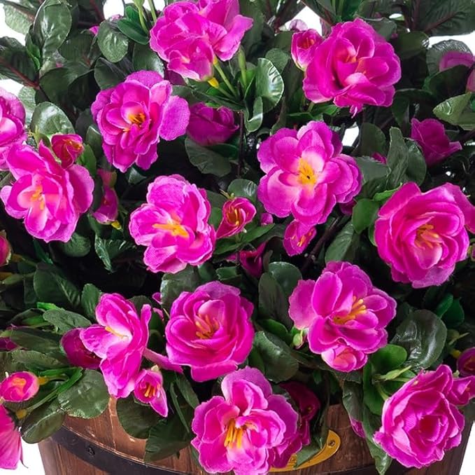 Ivydale Artificial Faux Outdoor Flowers Plants for Outside Spring Decoration, Fake Silk Fuchsia Camellia UV Resistant Realistic for Planter Porch Patio Balcony Garden Home, 3 Large Bundles