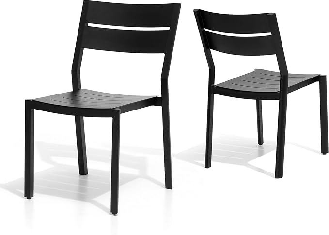 Pellebant Aluminum Stackable Patio Dining Chairs Set of 2, Black Outdoor Dining Chair with Armless, All Weather for Patio, Lawn, Garden