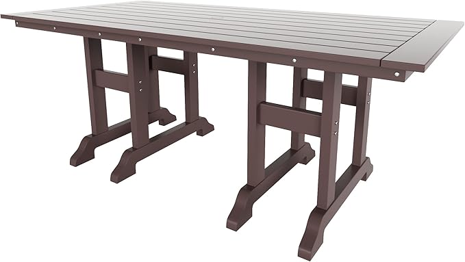 WestinTrends Malibu 7 Piece Adirondack Outdoor Dining Set, All Weather Poly Lumber Patio Table and Chairs Furniture Set, 71" Trestle Dining Table and 6 Adirondack Dining Chair, Dark Brown