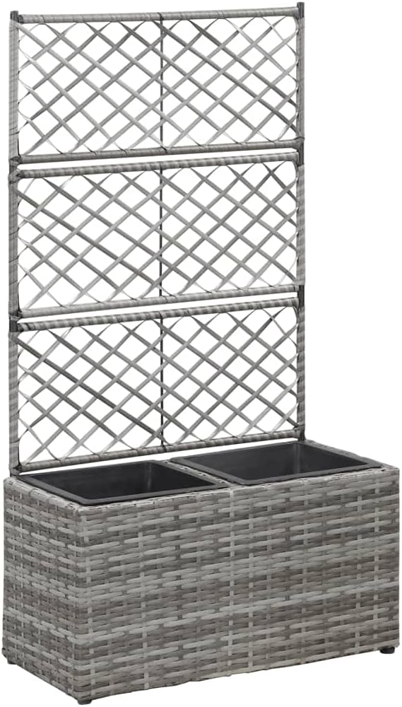 vidaXL - Outdoor Poly Rattan Trellis Raised Bed in Gray with 2 Removable Pots - Stylish and Durable for Supporting Climbing Plants
