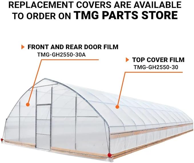 25x50ft Large Tunnel Greenhouse, 6mil Crystal Clear EVA Film, Non-Rusting Steel Frame, Hand-Operated Roll-Up Sides, Apex Roof