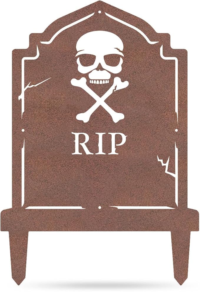 RealSteel Halloween Tombstone Monogram Decoration - Graveyard Skull Décor - Fall Yard Metal Stakes Display - Skeleton Front Garden Sign - Scary Customized Monogram - Spooky Horror Art