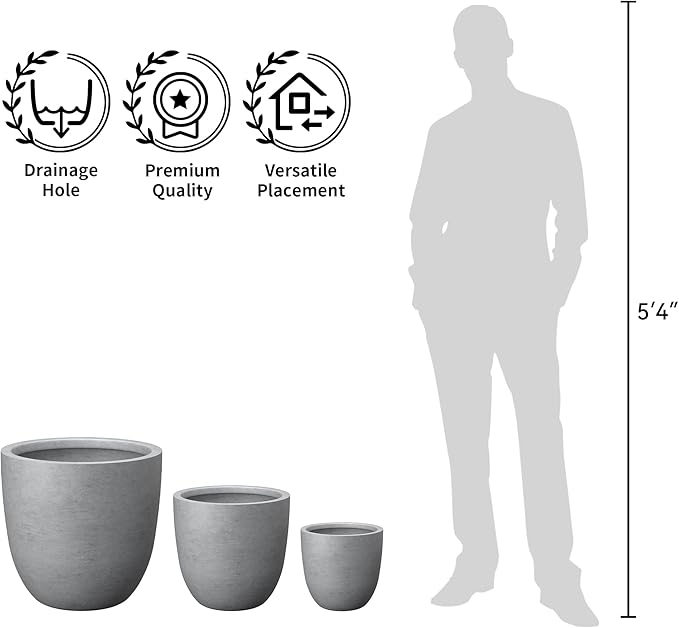 Kante Round Concrete Planter, Large Outdoor Indoor Garden Pots with Drainage Hole, 14-Inch Diameter Flower Pots for Patio, Garden and Home, Gray