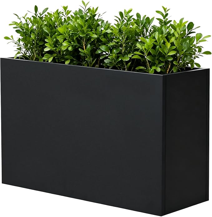 GZLVSOW Black Metal Heavy Planter 32" x 15" x 24"for Outdoor Plants Metal Rectangle Outdoor Planter Spliced Flower Box with Partitions for Outside,Indoor,Garden (Black, 32 * 15 * 24)