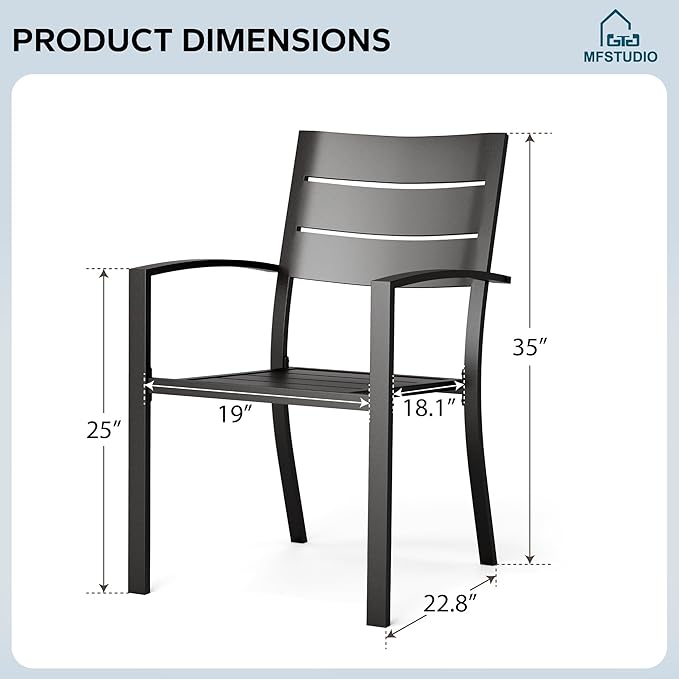 MFSTUDIO Patio Dining Chairs Set of 2, Stackable Metal Outdoor Chairs Set, Outdoor Furniture Dining Chairs for Bistro Balcony Deck Yard
