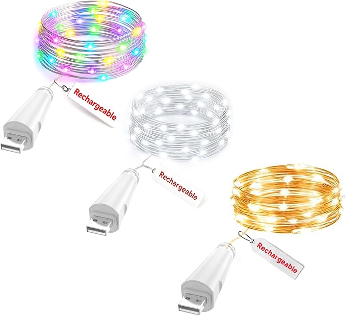 Rechargeable Fairy Lights - 7ft 20 LED String Lights, USB Rechargeable Battery Operated Twinkle Light for Mason Jars Wedding Decor Centerpiece Table Decorations Christmas