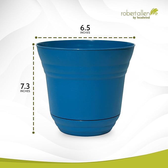 Headwind Traverse Planters – 7" 2 Pack Plastic Plant Pot in Sapphire Blue - Indoor & Outdoor Pots for Plants with Drainage - Decorative Plant Pot, Flower Pots Outdoor for Garden by Robert Allen