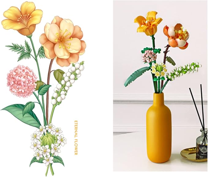 MEIEST Mini Building Blocks Flower Bouquet Plant Model Set,Creative DIY Artificial Flowers Botanical Collection Construction Bricks Toy for Kids Adult,Eternal Home Decor (Energy) (1658)