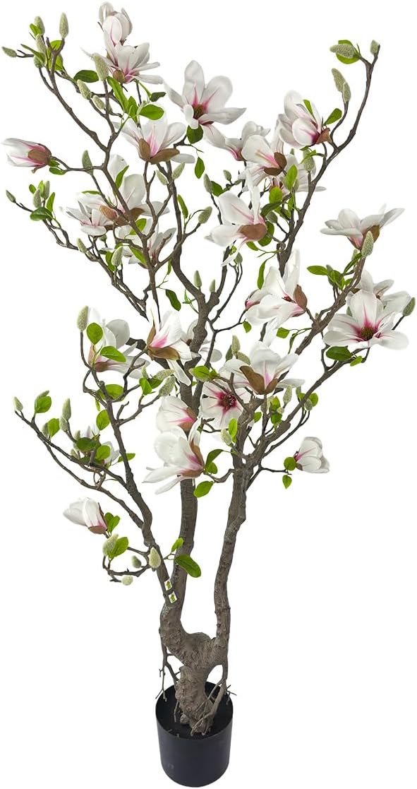Alonfale 5ft Pink Artificial Magnolia Tree - Lifelike Faux Tree for Indoor/Outdoor Decor - Perfect for Home, Porch, or Office (1, Pink, 5ft)