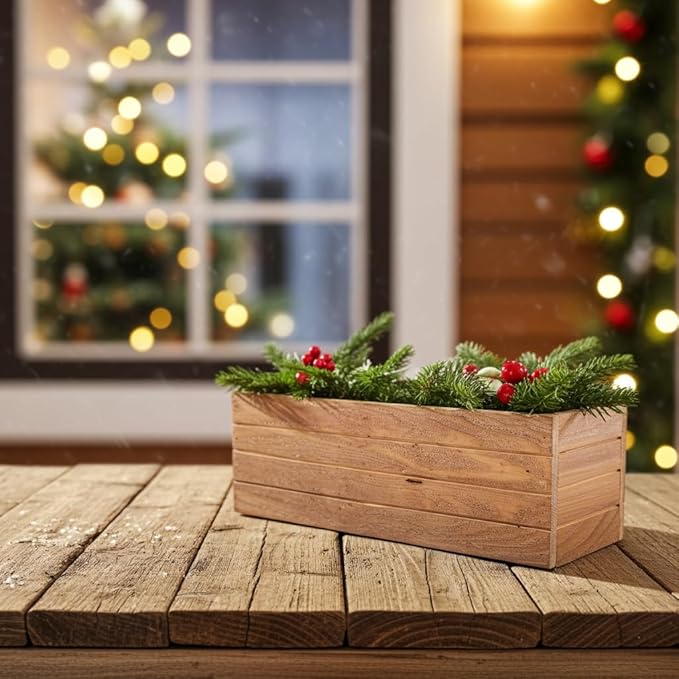 Handmade Rustic Cedar Herb Window Planter Box – Wooden Window & Railing Planter for Indoor or Outdoor Use, Made in USA (30")