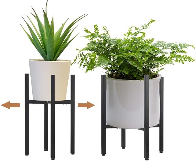 YueTong 2 Pack Metal Plant Stand Indoor with Adjustable Width Fits 8 to 12 Inch Pots,Mid-Century Flower Holder for Corner Display-Black(Planter and Pot Not Included).