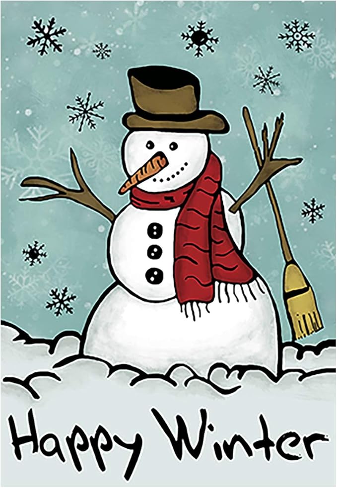 Morigins Happy Snowman Primitive Winter Yard Flag Double Sided Decorative Let it Snow House Flag 28x40 Inch