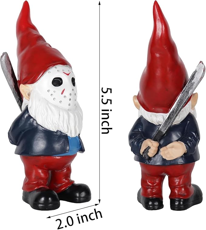 Horror Garden Gnome Statue, Gothic Outdoor Decor, Spooky Collectible for Halloween, Valentines Gifts Outdoor Decorations