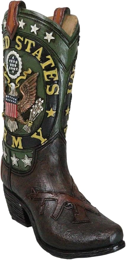 Ebros Gift Rustic Western Country USA American Bald Eagle with Arrows and Olive Branch Army Emblem Crest Military Cowboy Boot Flower Bouquet Vase Or Planter Decorative Figurine