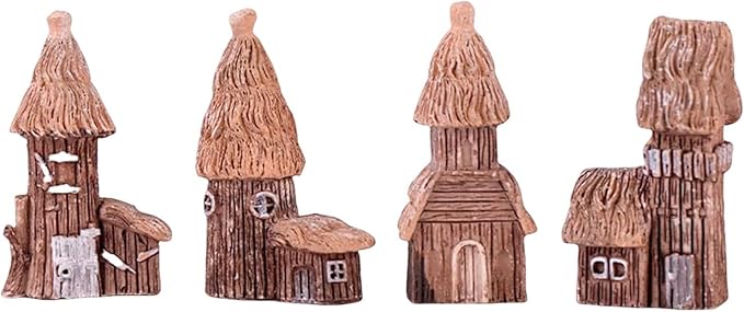Haohaiblooms 4 Pieces Miniature Tree House Set - Vintage Fairy Garden Decor, DIY House Ornaments for Micro Landscape, Home Decoration, Accessories for Fairy Garden Supplies, Outdoor & Desktop Decor