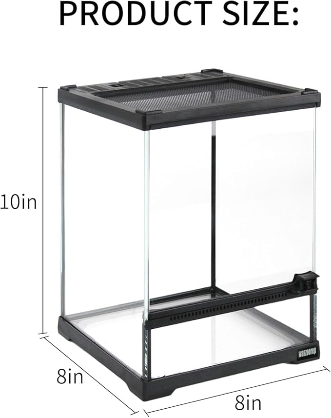 waazoorep Mini Reptile Glass Terrarium Tank 8"*8"*10" Full View with Front Opening Door,Amphibians Enclosure Habitat Cage for Leopard Gecko Tarantula Young Lizard Hermit Crab Frog Insects Breeding