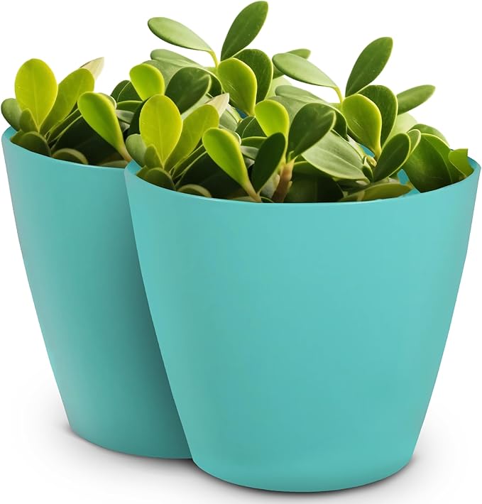 Headwind Charlevoix Planters– 10" 2 Pack Plastic Plant Pot in Surf Light Blue, Indoor & Outdoor Pots for Plants with Drillable Drainage Hole, Decorative Plant Pot, Flower Pots Outdoor for Garden