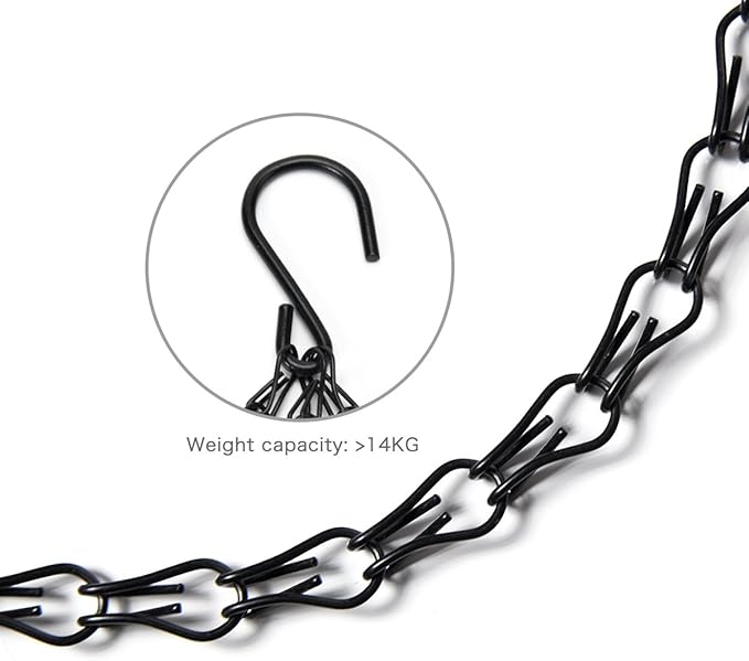 Elaiko Flower Pot Chain 24 Inch Hanging Flower Basket Galvanized Replacement Chain 3 Point Garden Plant Hanger (8pcs(Black))
