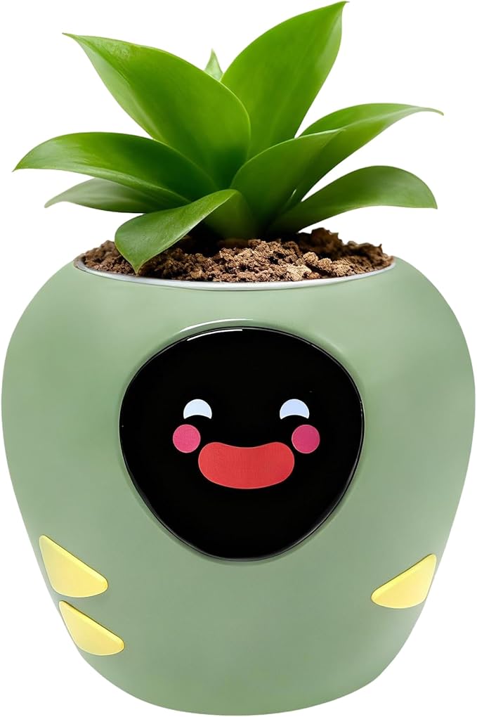 Odpaltoy Smart Plant Pot with Expression, AI Intelligent Flower Pot for Indoor Decoration, Smart Garden Pot with Water/Light/Temperature Sensors, Ivy AI Planter (Green（Big）)