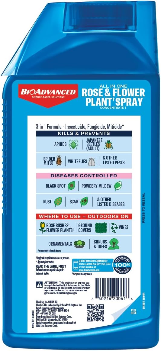 BioAdvanced All-in-One Rose & Flower Plant Care, Concentrate, 32 Ounce, Aphid Spray for Outdoor Plants, Fungicide for Plants