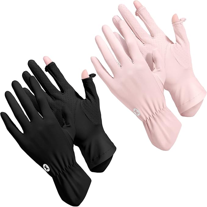 Loopeer 2 Packs Women Sun Protection Driving UV Gloves Full Finger Touchscreen Non Slip Breathable Summer Outdoor Gloves