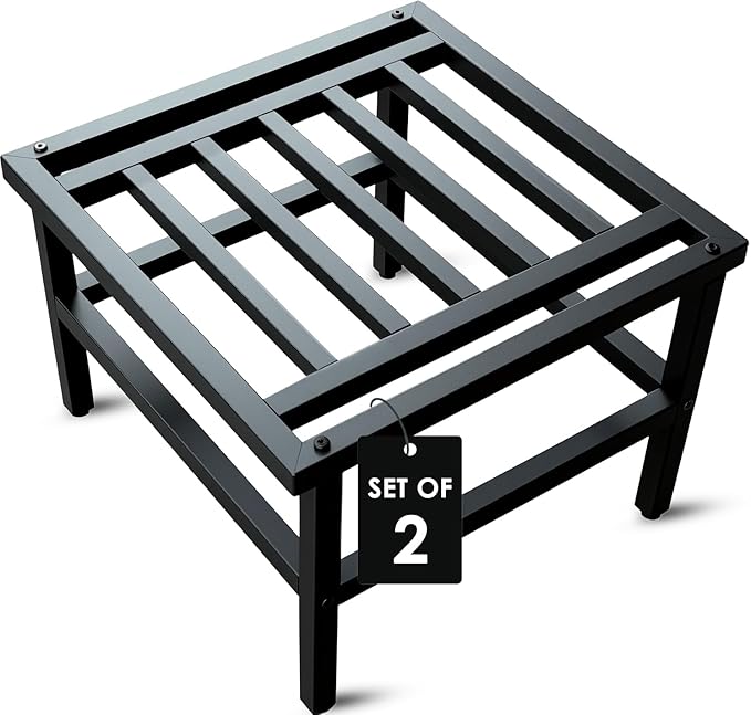 Hongsane Plant Stand Indoor Outdoor,18 Inch Square Metal Plant Stands Riser,Heavy Duty Wrought Iron Pedestal Holders for Large Flower Pot,Outside Rust-Proof Black Flower Display Shelf for Patio,2-Pack