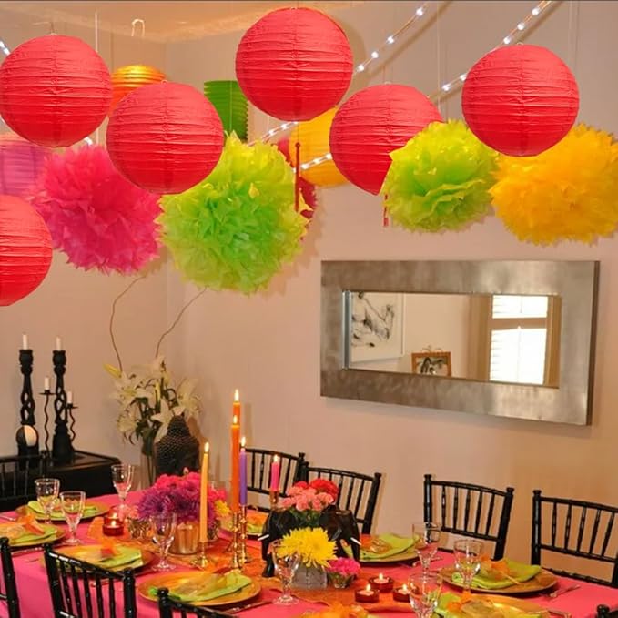 BEISHIDA 8-Inch Red Round Paper Lanterns Decorative Hanging Asia Chinese Japanese Paper Lanterns Lamp for Valentine's Day Anniversary Birthday Wedding Baby Shower Christmas Party Decoration(6 Packs)